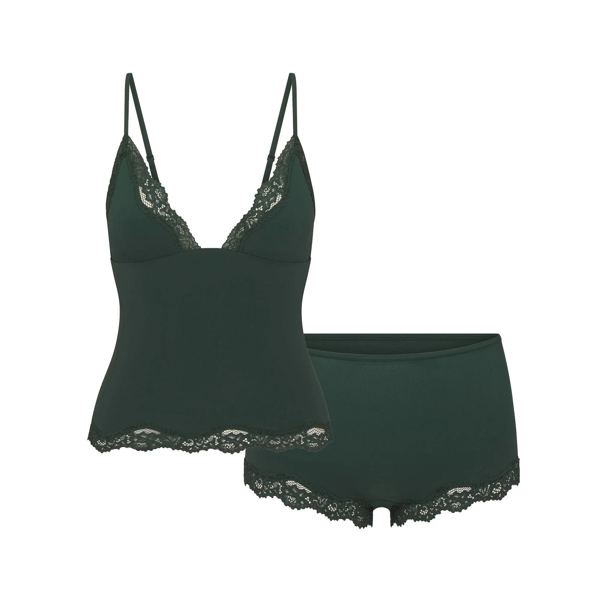 FITS EVERYBODY LACE TRIANGLE CAMI AND BOY SHORT SET | SPRUCE | SKIMS (US)