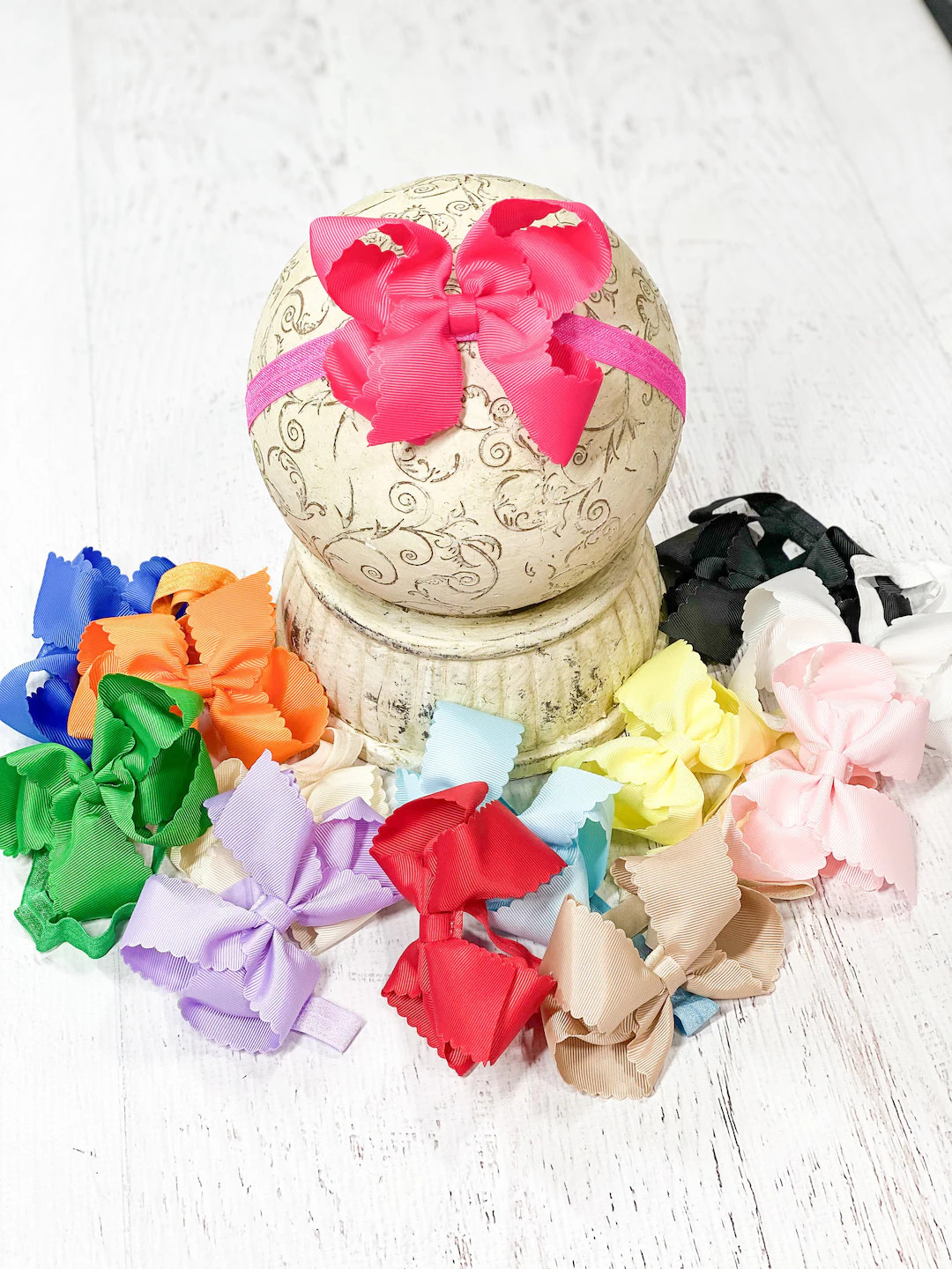 Headbands With Scalloped Bows, Scalloped Baby Bow Headband, Hair Bows for Girls - Etsy | Etsy (US)