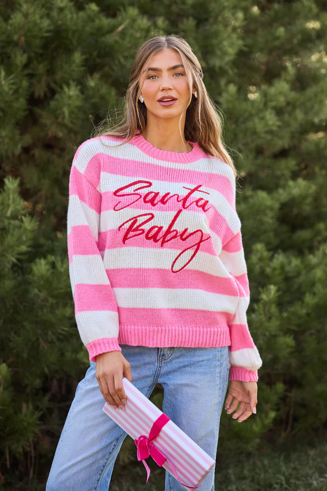 Santa Baby Striped Crewneck Sweater | Pink Lily