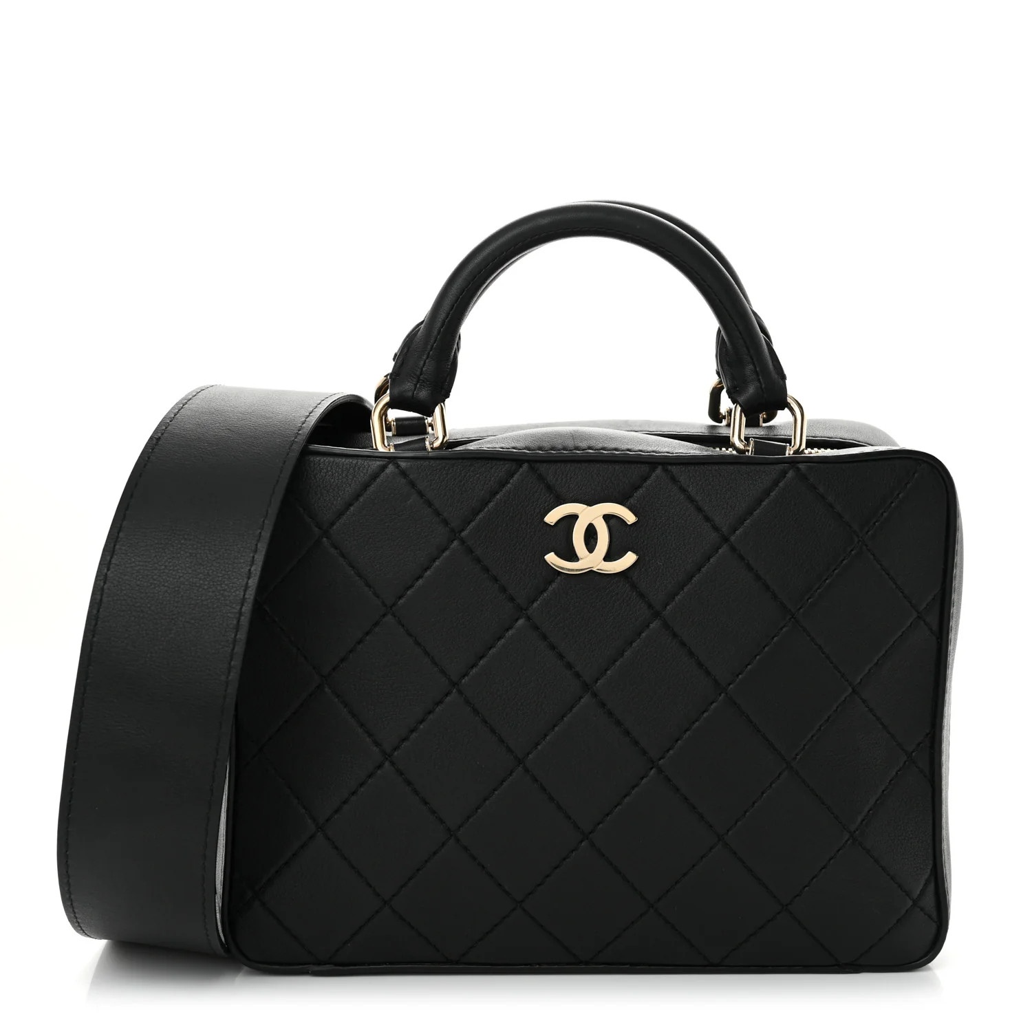 Calfskin Quilted Travel Kit Vanity Case Black | FASHIONPHILE (US)