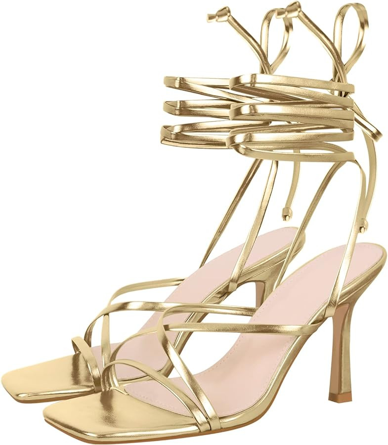 LISHAN Women's Stiletto High Heels Strappy Lace Up Sandals | Amazon (US)
