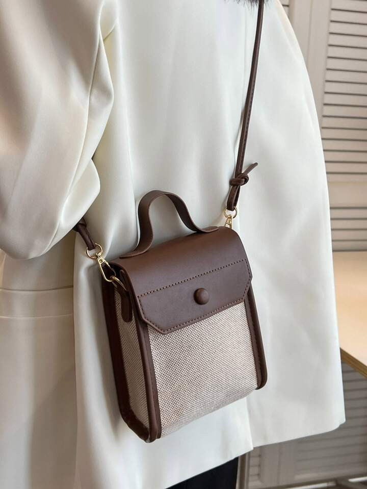 Mini Two Tone Top Handle Flap Square Bag | SHEIN