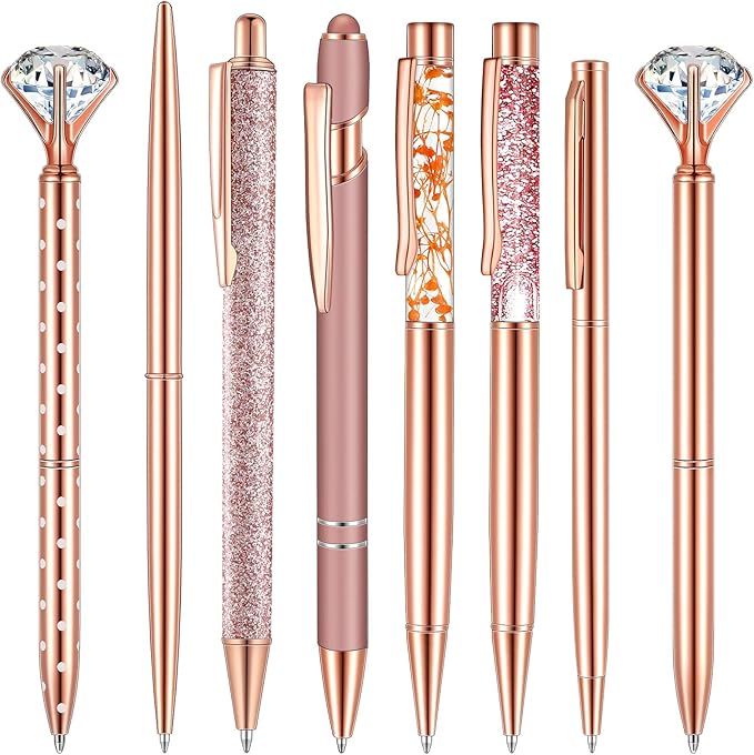 8 Pcs Rose Gold Ballpoint Pen Set Metal Ballpoint Pens Crystal Diamond Pen Liquid Sand Glitter Pe... | Amazon (US)