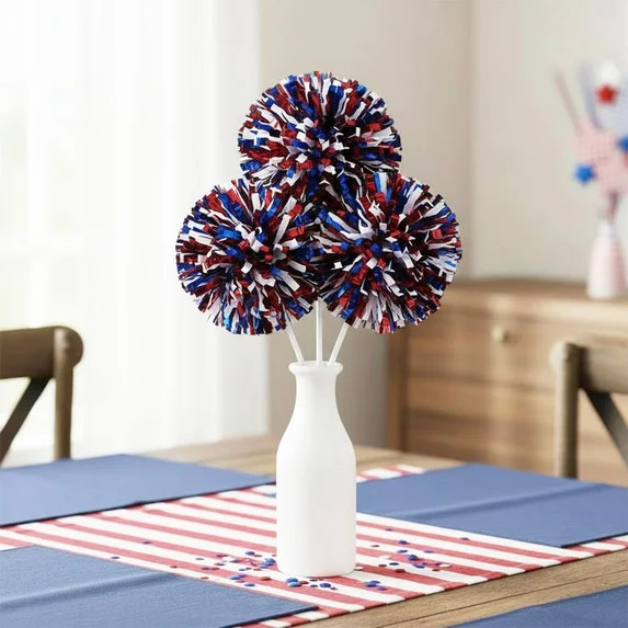 Wavy Tinsel Pom Poms Decorative Pick, Red/White/Blue, 14.5", Patriotic by Way To Celebrate | Walmart (US)