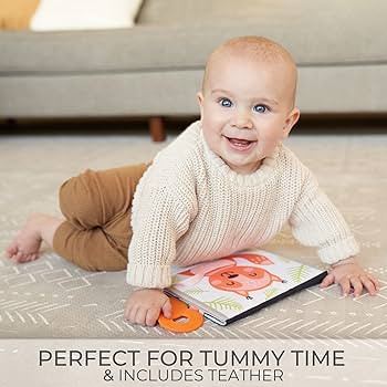 Soft Tummy Time Book with Large Stimulating Baby Safe Mirror - Fun High Contrast Montessori Toy w... | Amazon (US)