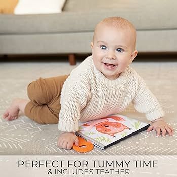 Soft Tummy Time Book with Large Stimulating Baby Safe Mirror - Fun High Contrast Montessori Toy w... | Amazon (US)