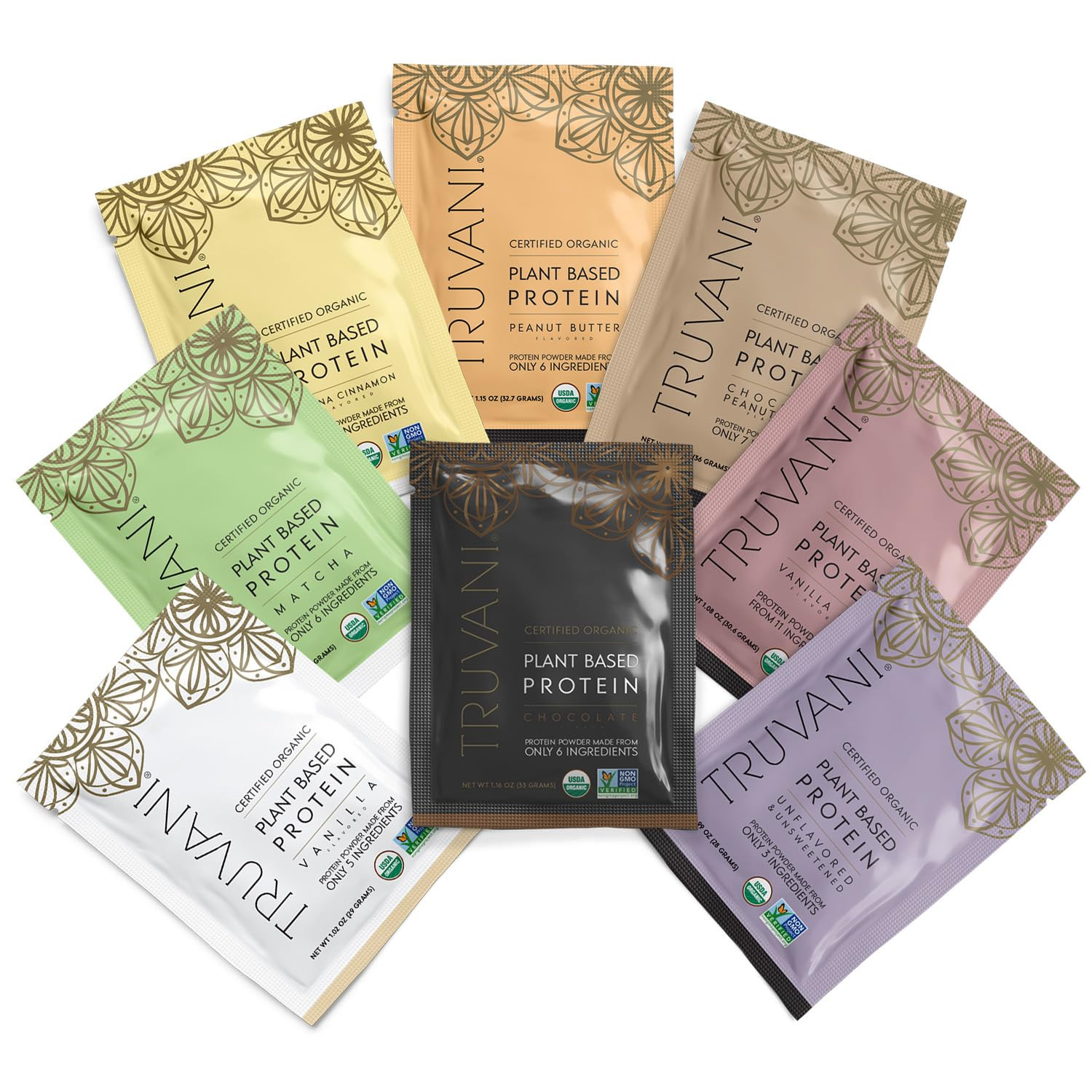 Truvani Vegan Pea Protein Powder | Sample Pack | 20g Organic Plant Based Protein | 8 Single Servi... | Amazon (US)