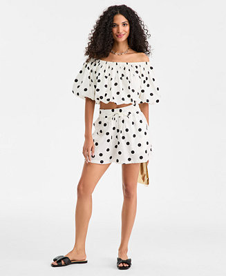 Women's Polka-Dot Bubble Top & Pull-On Shorts, Macy's Exclusive | Macy's