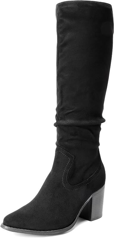 Women's Knee-High Boots, Comfortable Chunky Block Heel Pointed Toe Pull On Side Zipper Suede Slou... | Amazon (US)