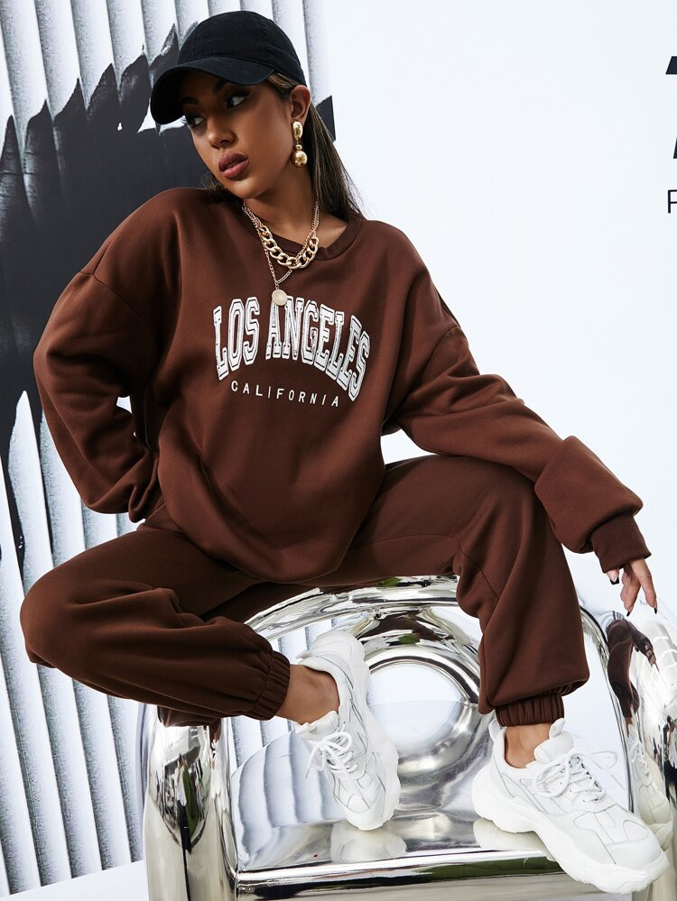 Drop Shoulder Letter Graphic Sweatshirt & Sweatpants | SHEIN