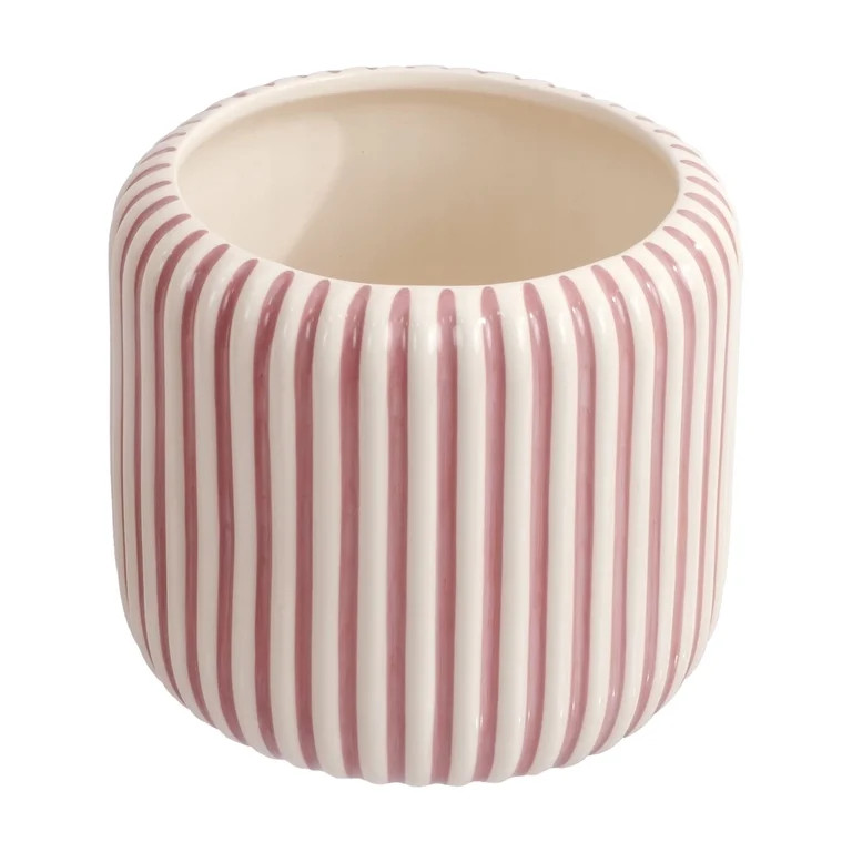 Beautiful 8" Rose Pink Stripe Ceramic Planter by Drew Barrymore | Walmart (US)