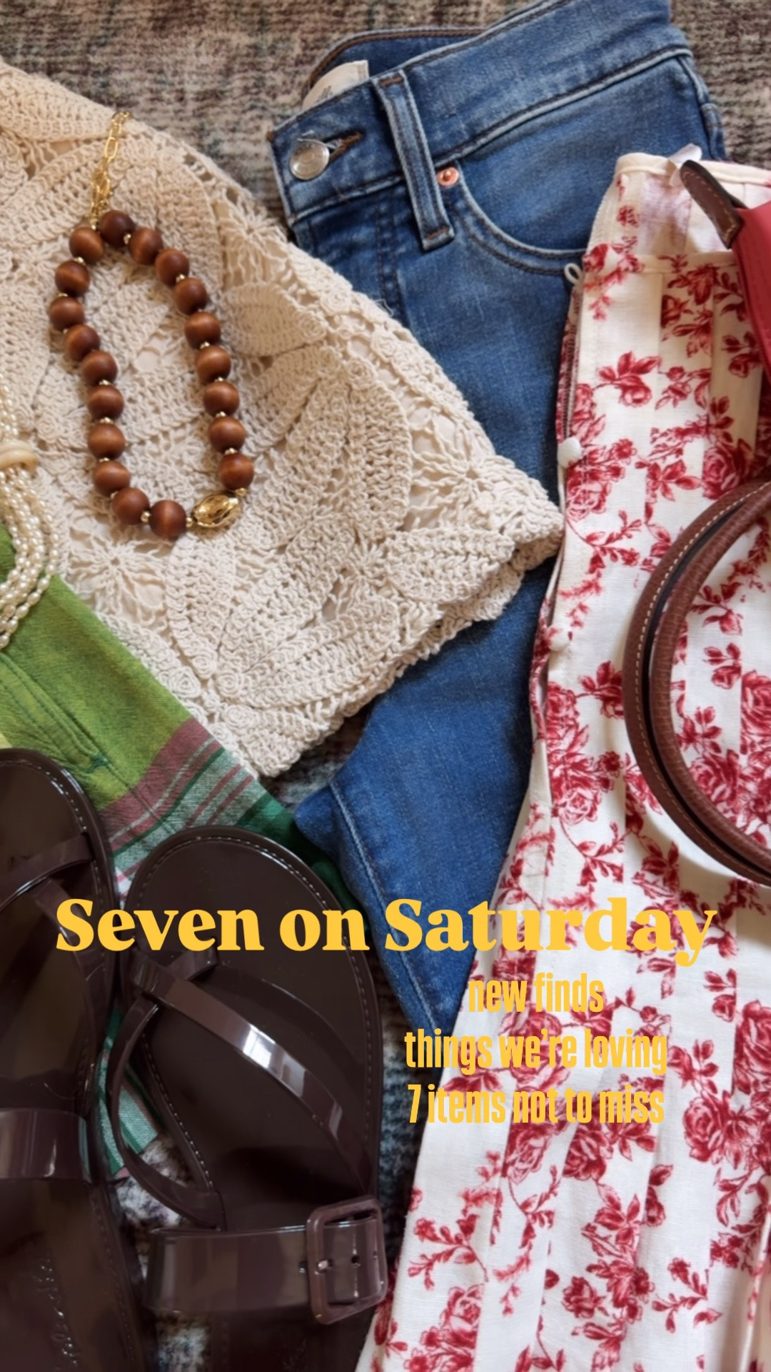 Seven on Saturday. Weekly finds. Crochet mini skirt. Madewell denim. Jelly sandals. Wood bead necklaces. Longchamp tote. Linen shorts.
Jeans TTS, 25 short
Shorts and skirt XS. 
Tank XS

#LTKSeasonal #LTKOver40