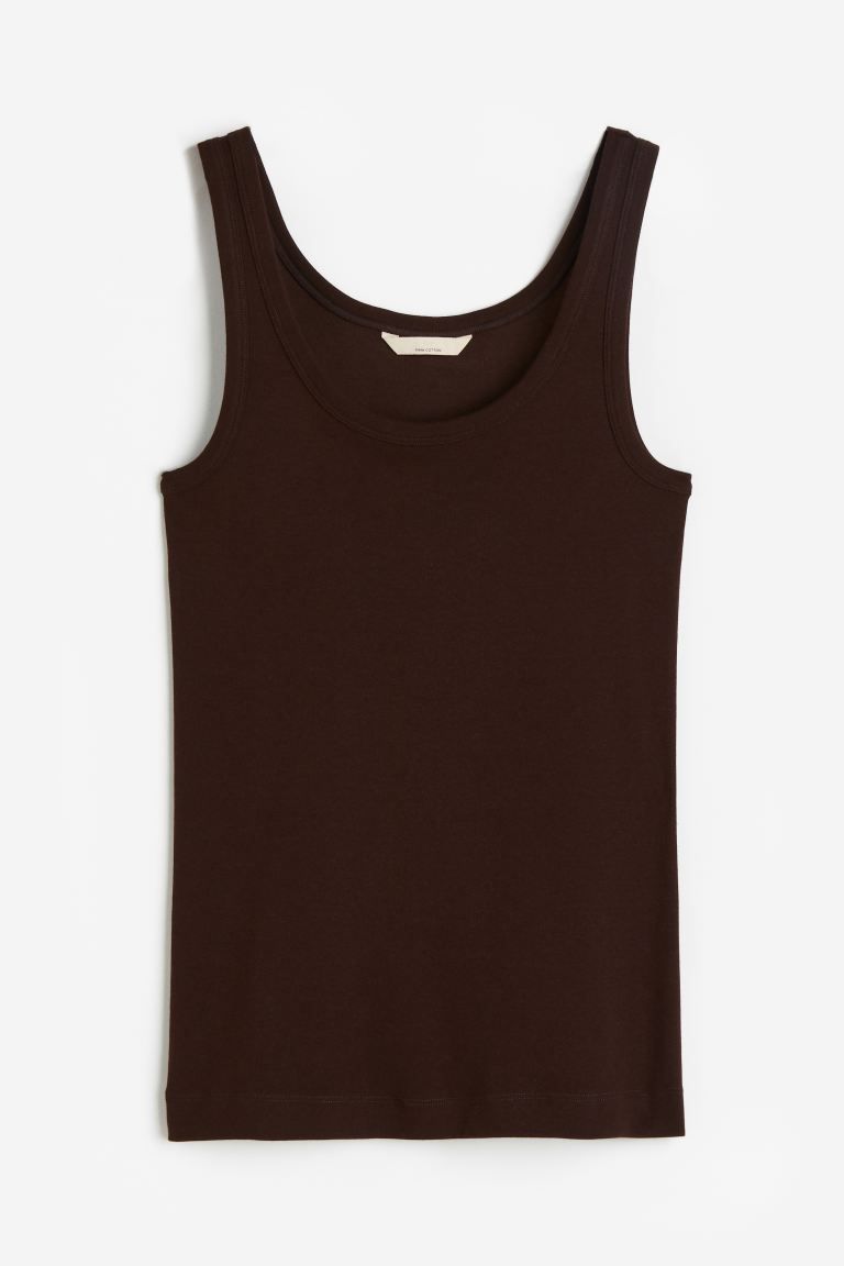 Pima cotton vest top - Dark brown - Ladies | H&M GB | H&M (UK, MY, IN, SG, PH, TW, HK)
