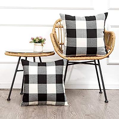 MKLFBT Pack of 2 Farmhouse Decor Christmas Pillow Covers 18 x 18 Black White Buffalo Checked Plai... | Amazon (US)