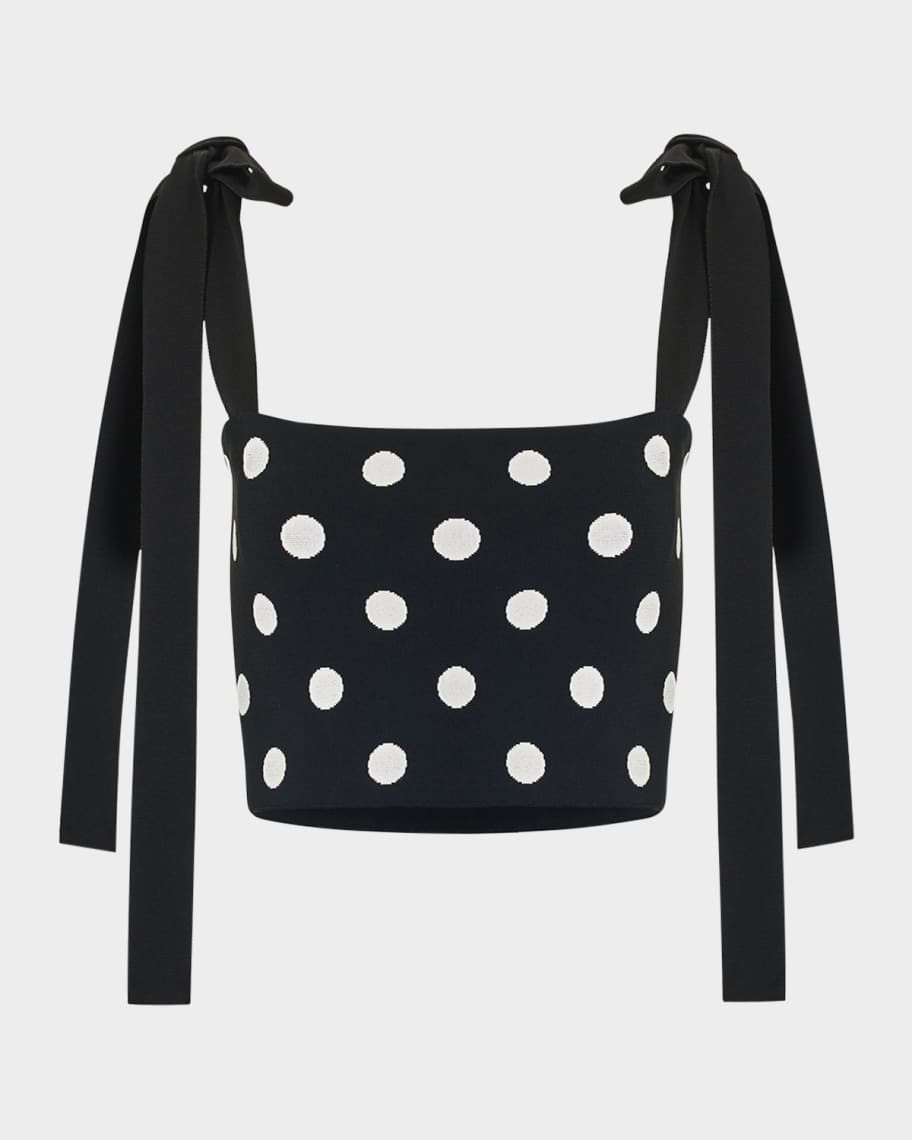 Carolina Herrera Polka-Dot Ribbon Tie Crop Tube Top | Neiman Marcus