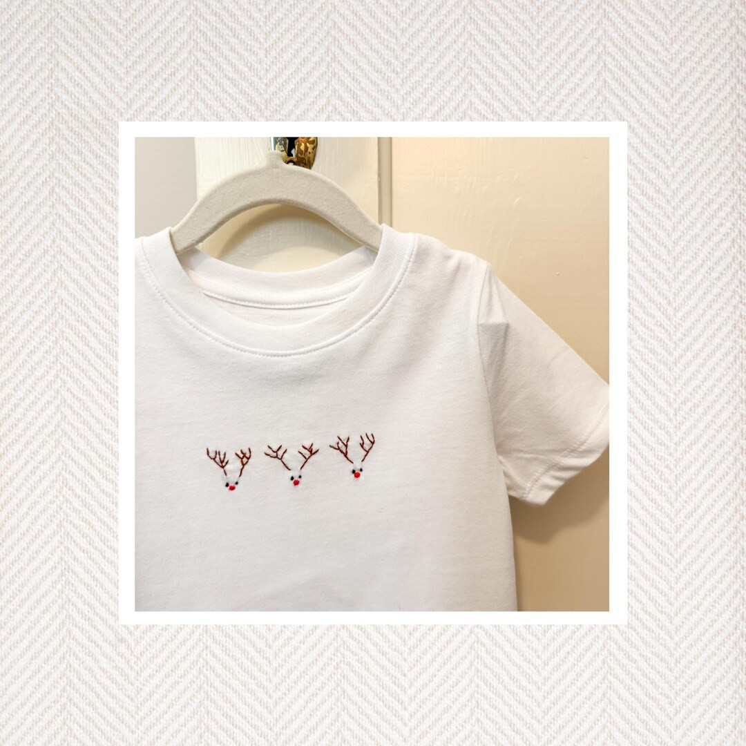 Custom Hand Embroidered Rudolph Shirt, Handstitch, Toddler Boy, Christmas, Merry Christmas, Reind... | Etsy (US)