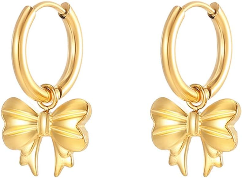 Bow Earrings Gold, Gold Bow Earrings, Titanium Bow Earrings Personalized Wind Joker Buckle Earrin... | Amazon (US)