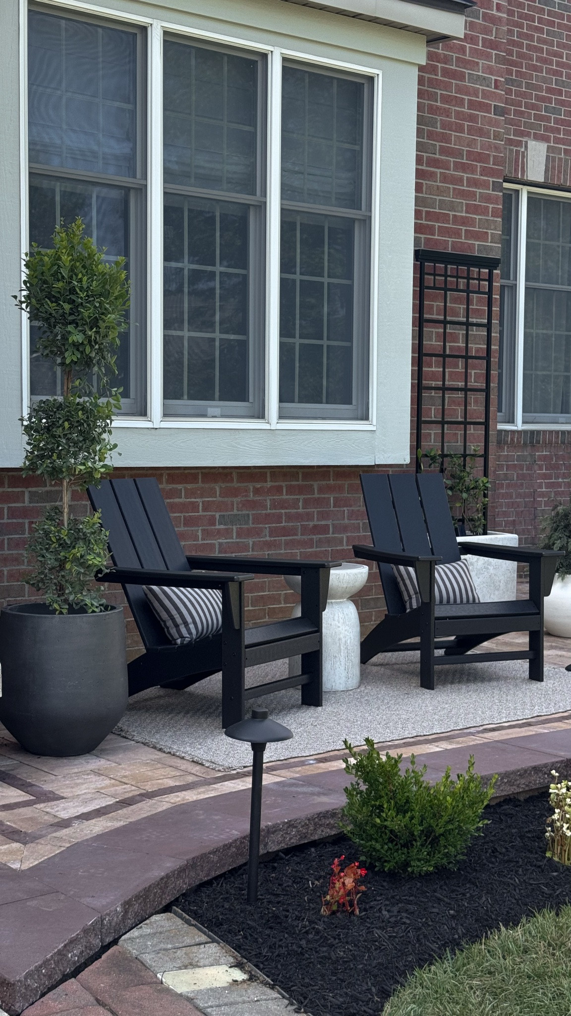 Outdoor decor, patio furniture, patio decor, front porch decor, outdoor rug, Adirondack chairs, outdoor accent table, trellis

#LTKHome