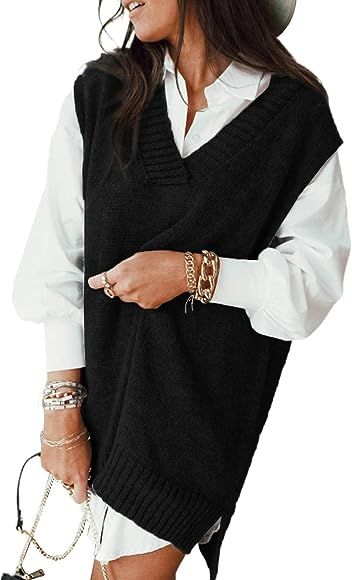 Sweezarmo Womens V Neck Sweater Vest Knit Oversized Sweater Casual Basic Sleeveless Pullover Tops... | Amazon (CA)