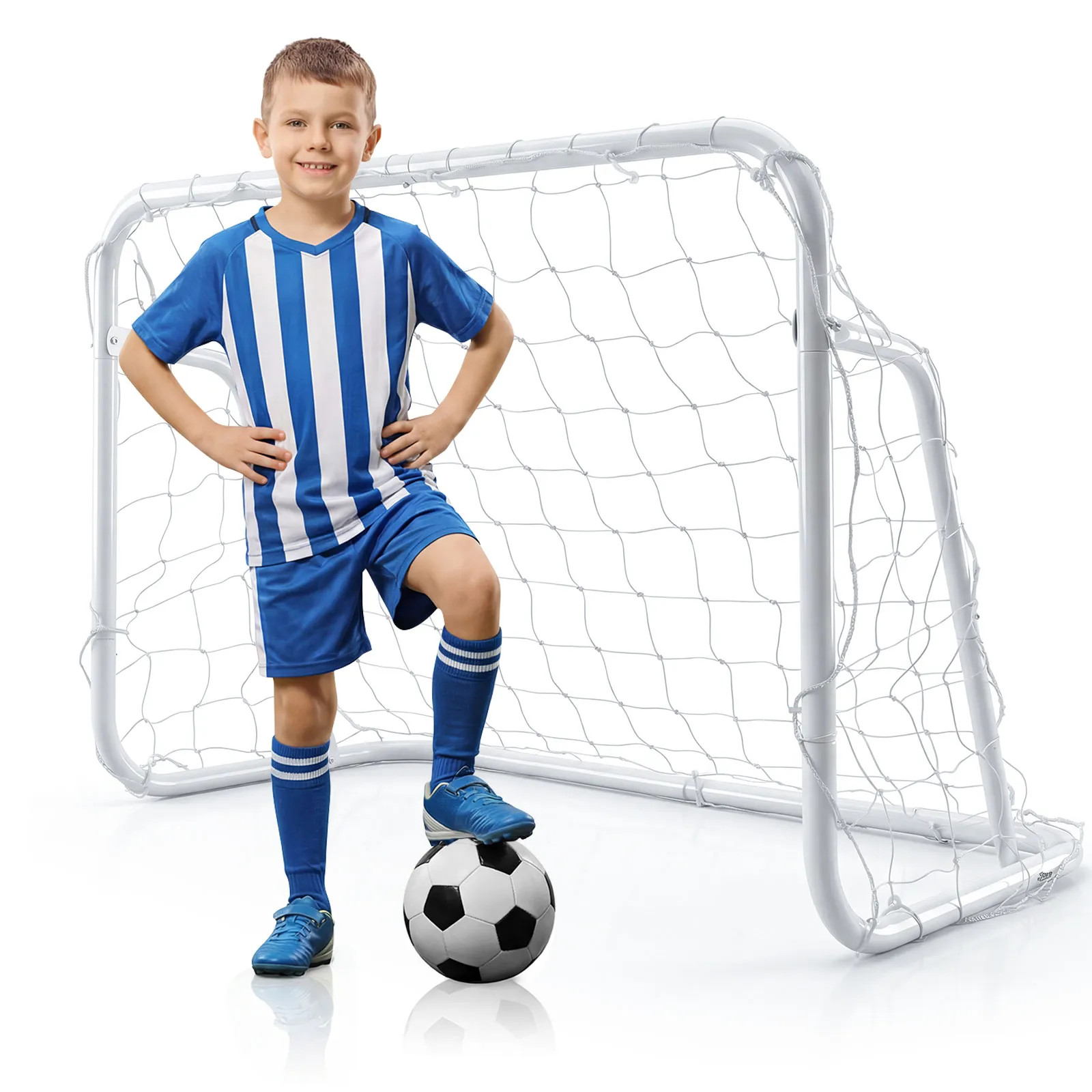 Costway Kids Soccer Goal Mini Metal Football Goal Post System for Backyard in White | Debenhams UK