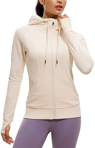 CRZ YOGA Women's Full Zip Hooded Sweatshirts Workout Sweat Jackets Slim Fit Running Track Hoodies... | Amazon (US)