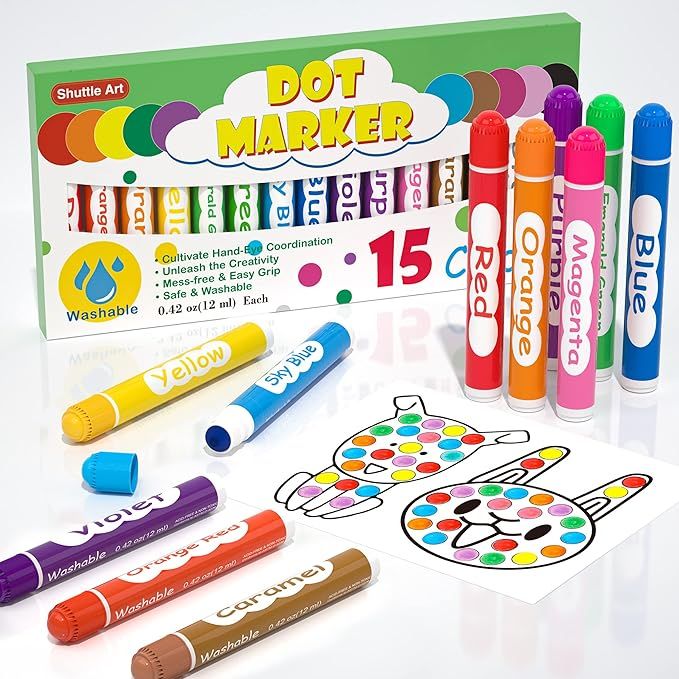 Shuttle Art Dot Markers, 15 Colors Washable Markers for Toddlers,Bingo Daubers Supplies Kids Pres... | Amazon (US)