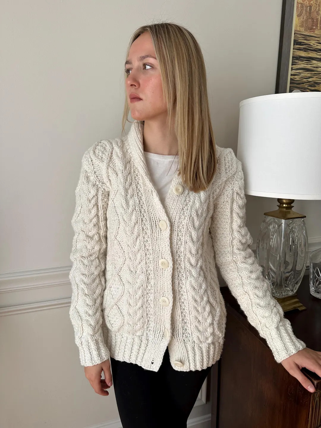 Irish Fisherman Sweater Cabled Wool Hand Knitted Cardigan Jumper Cream - Etsy | Etsy (US)