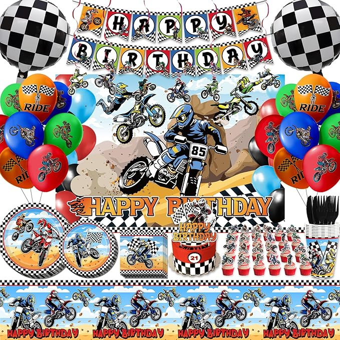 124 PCS Dirt Bike Birthday Party Supplies Set for Boys Motocross Theme Party Decorations with Ban... | Amazon (US)