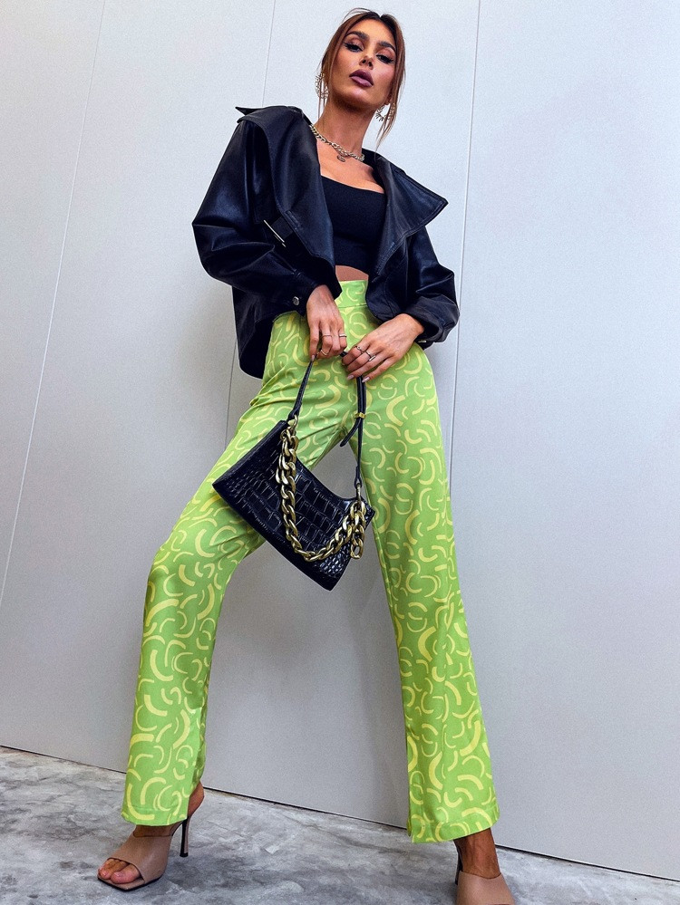 High Waist Allover Print Slit Hem Flare Leg Pants | SHEIN