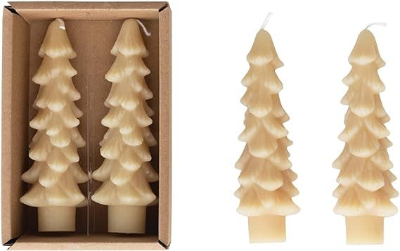 Creative Co-Op Unscented Tree Shaped Taper Candles, Eggnog, Boxed Set of 2 | Amazon (US)