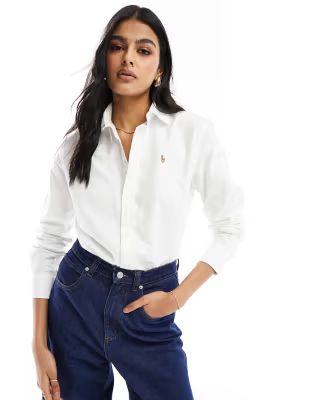 Polo Ralph Lauren long sleeve oxford shirt in white | ASOS (Global)