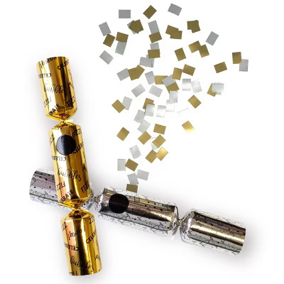 6ct Confetti Popping Silver & Gold Celebrate Party Favours - Crackertoa | Target
