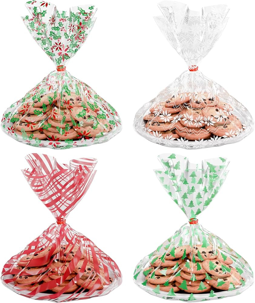 American Greetings Christmas Cellophane Cookie Tray Bags with Twist-Ties, Holiday Patterns (12-Co... | Amazon (US)