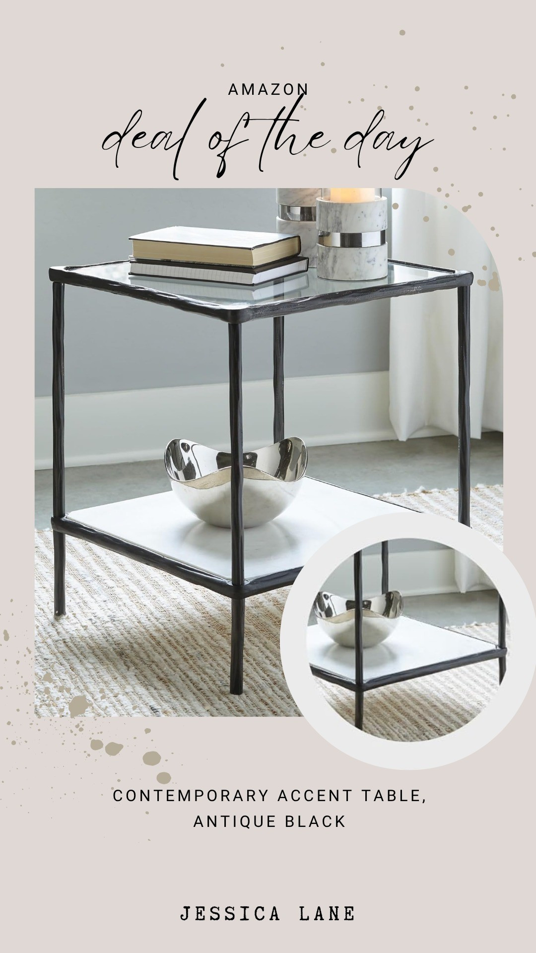 Elevate your living room with this contemporary antique black accent table featuring a sleek glass top and marble-inspired lower shelf.#homedecor #amazonfinds #accenttable #interiordesign

#LTKSaleAlert #LTKHome