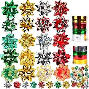 JOYIN 54 PCS Christmas Gift Bows and Gift ribbons with 46 Multi-Colored Assorted Size Self Adhesi... | Amazon (US)