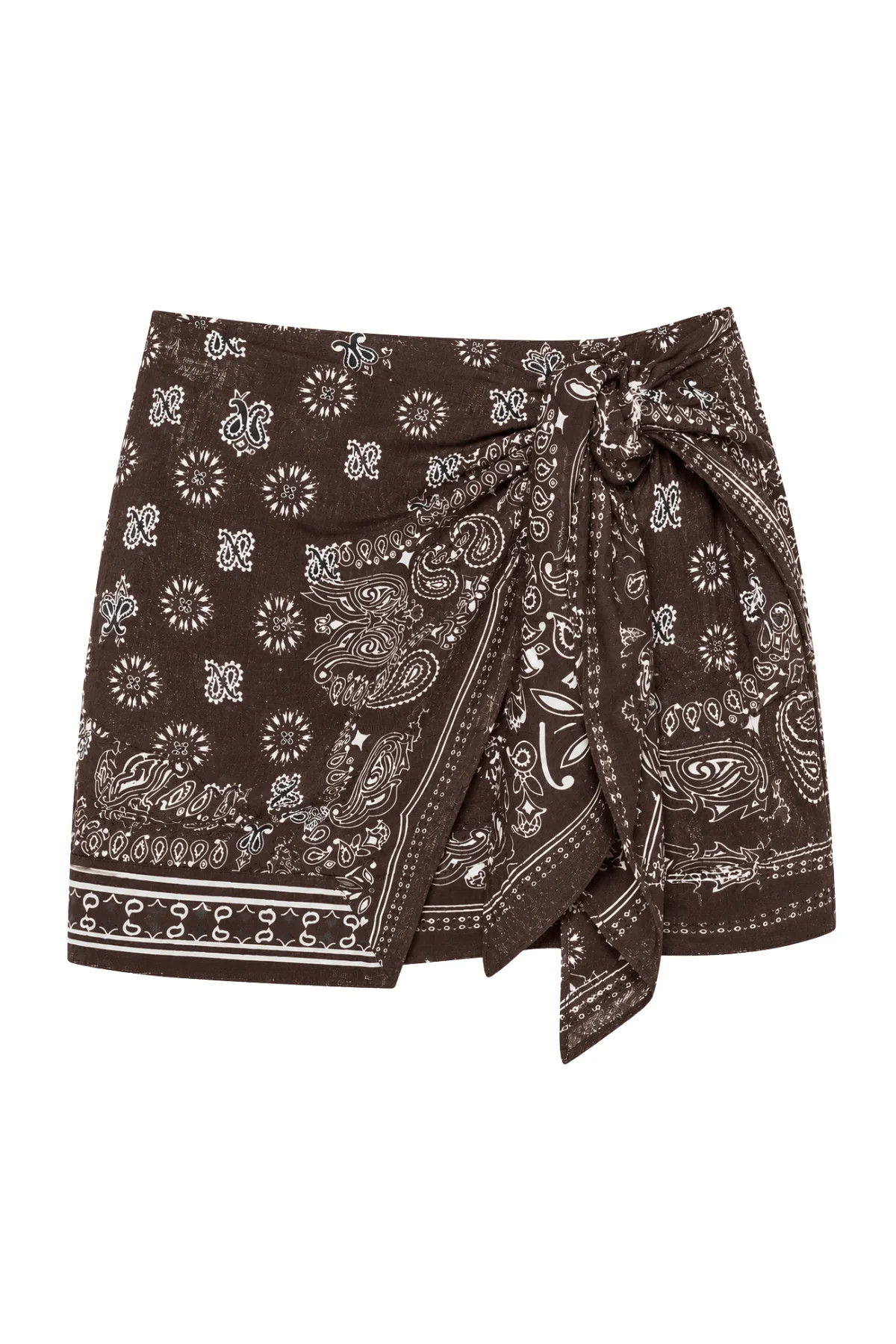 ESPRESSO BANDANA Brown Printed Wrap Skirt | Noughts and Kisses