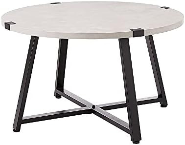 AZL1 Life Concept Rustic Farmhouse Round Metal Coffee Accent Table for Living Room, Grey Concrete | Amazon (US)