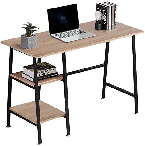 VECELO Computer Writing Desks Wooden Study Table with 2 Tier Storage Shelves on Left or Right for La | Amazon (US)