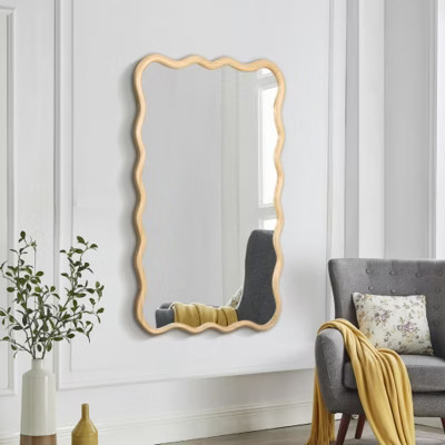 40" x 28"Solid Wood Wavy Rectangle Mirror-Natural-Wood for Bathroom, Bedroom, Living Room, Dining Room, Cloakroom, Entryway | Target