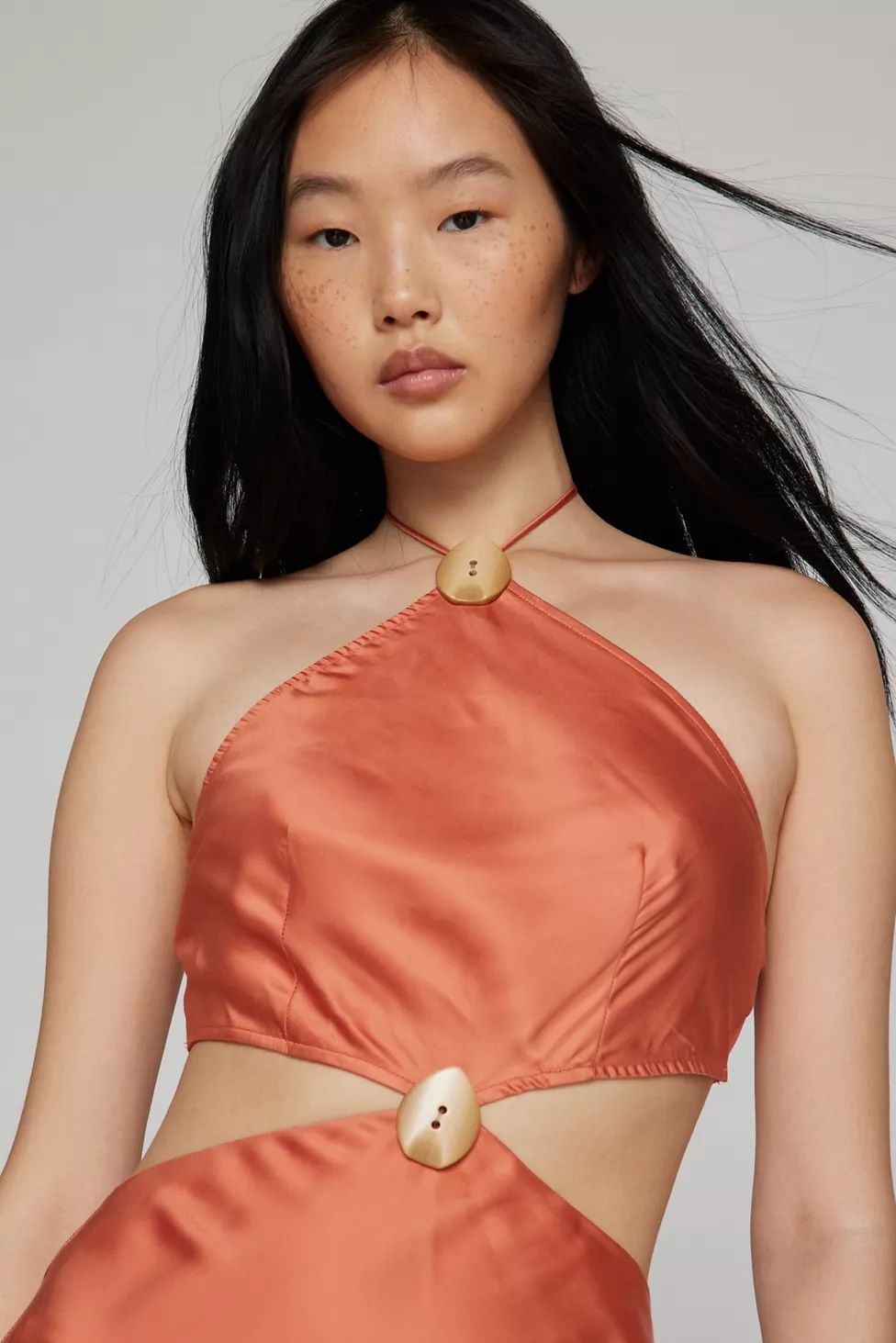 Another Girl Cutout Satin Halter Dress | Urban Outfitters (US and RoW)