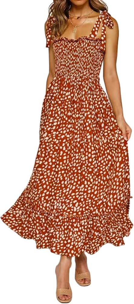 Lucien Hanna Women's Summer Tie Straps Casual Sleeveless Irregular Polka Dot Ruffles Midi Dress | Amazon (US)