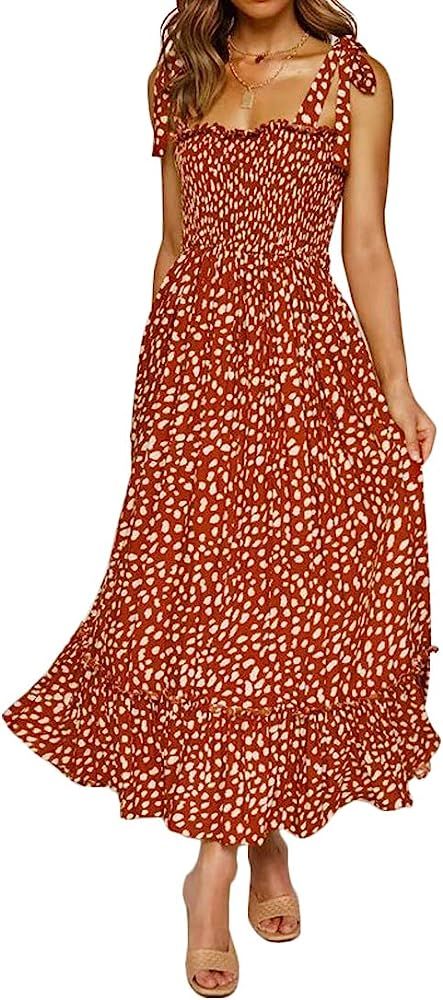 Lucien Hanna Women's Summer Tie Straps Cotton Sleeveless Irregular Polka Dot Ruffles Midi Dress | Amazon (US)