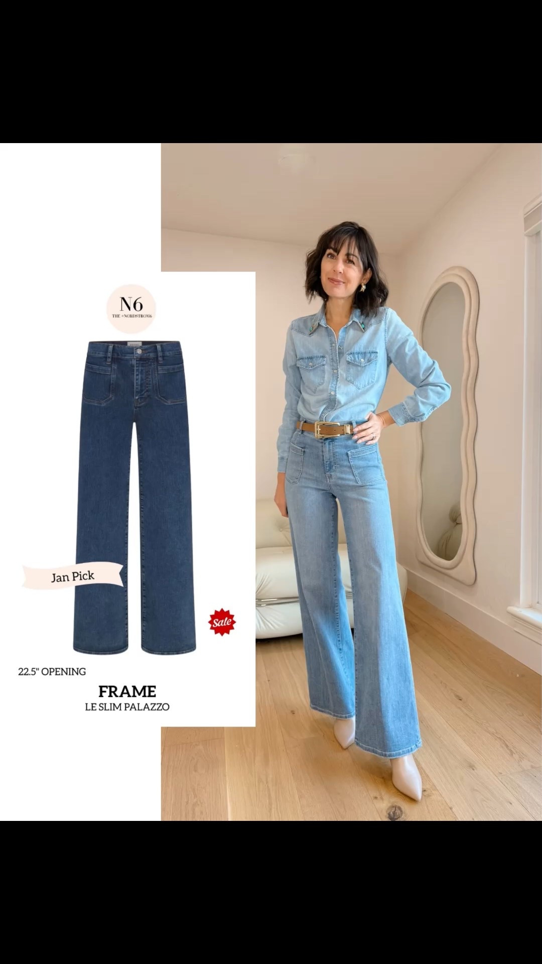 The Nordstrom 6 are shopping experts every month we choose jeans that fit us all and fit 9/10 women- This wide leg style is on sale in some colors and comes with or without square patch pockets and on tons of great colors - even petite (pixie) lengths 