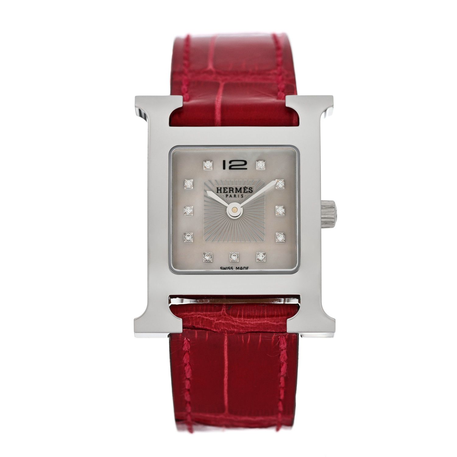 Stainless Steel Alligator Diamond Mother of Pearl 21mm Heure H Hour Quartz Watch FRAMBOISE | FASHIONPHILE (US)
