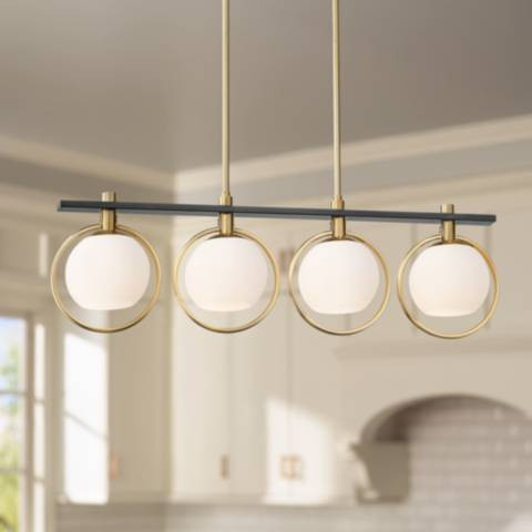 Possini Euro Carlyn 33" Brass and Black 4-Light Island Pendant | Lamps Plus