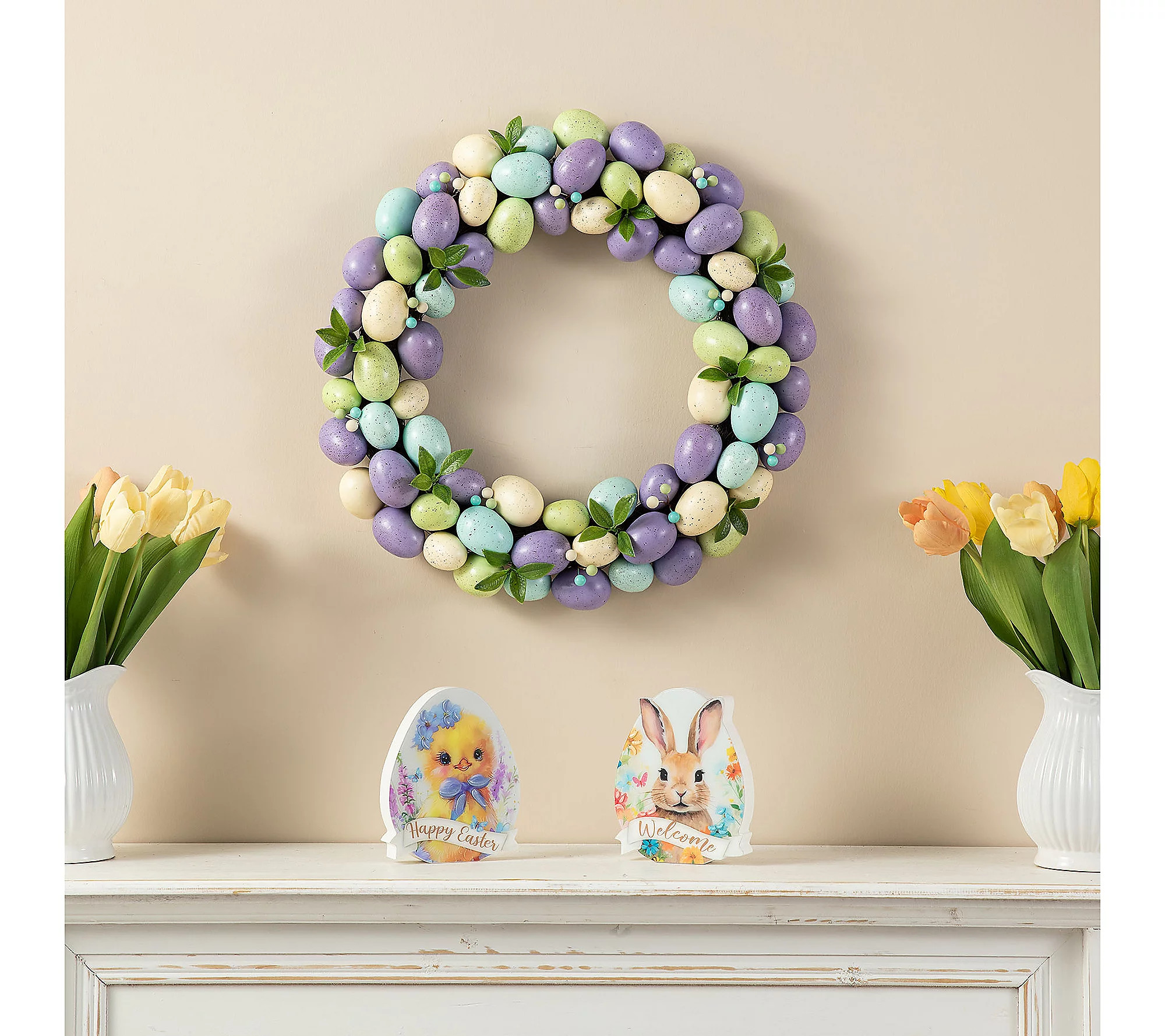 Glitzhome 18"" D Many Many Easter Eggs Pastel Wr eath | QVC