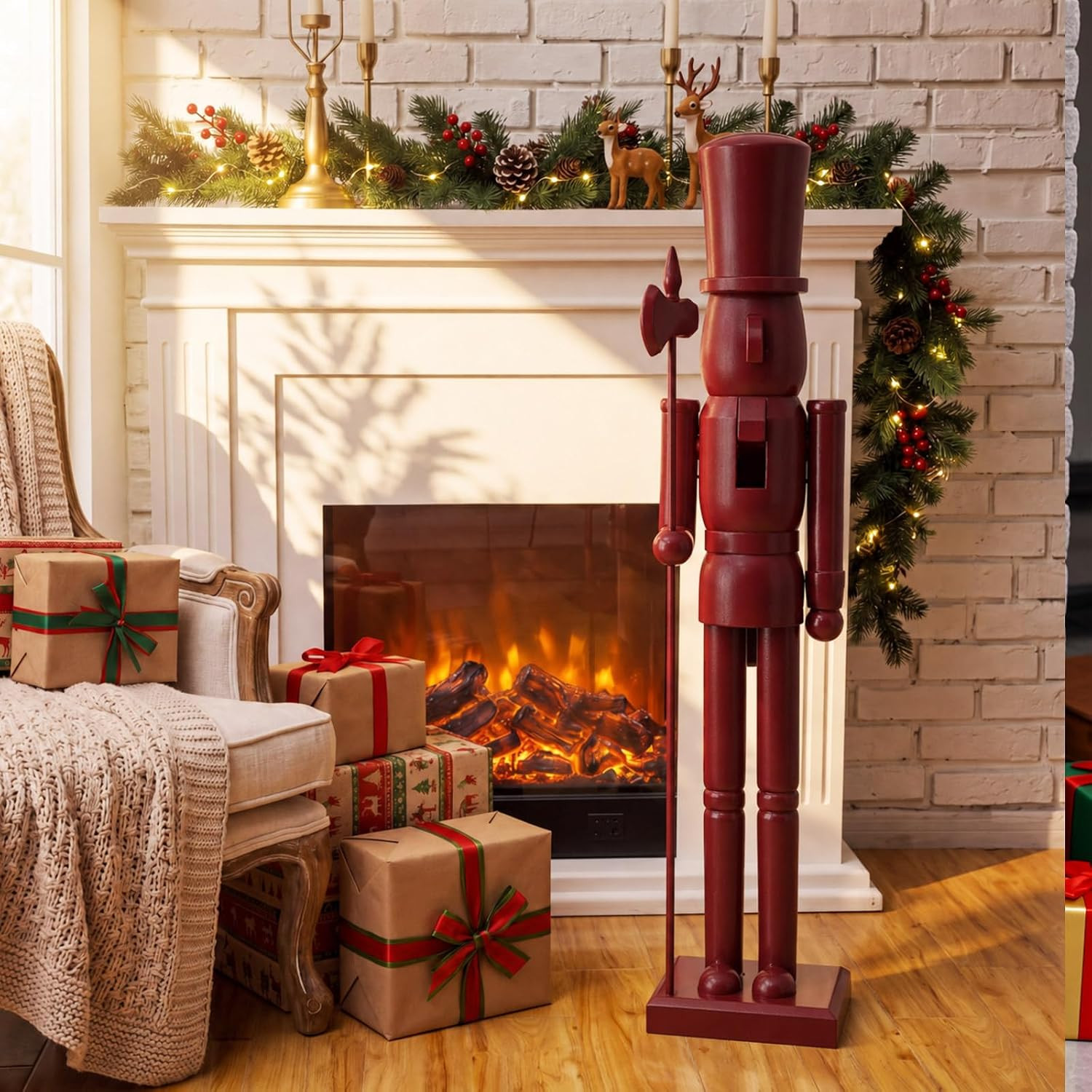 Lineshading 35 Inch Burgundy Christmas Nutcracker Wooden Soldier Figure | Amazon (US)