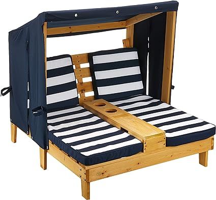 KidKraft Wooden Outdoor Double Chaise Lounge with Cup Holders, Kid's Patio Furniture, Honey with ... | Amazon (US)