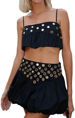 Wuitrie Women 2 Piece Outfits Sleeveless Crop Top Mini High Waisted Pleated Skirt Set for Summer ... | Amazon (US)