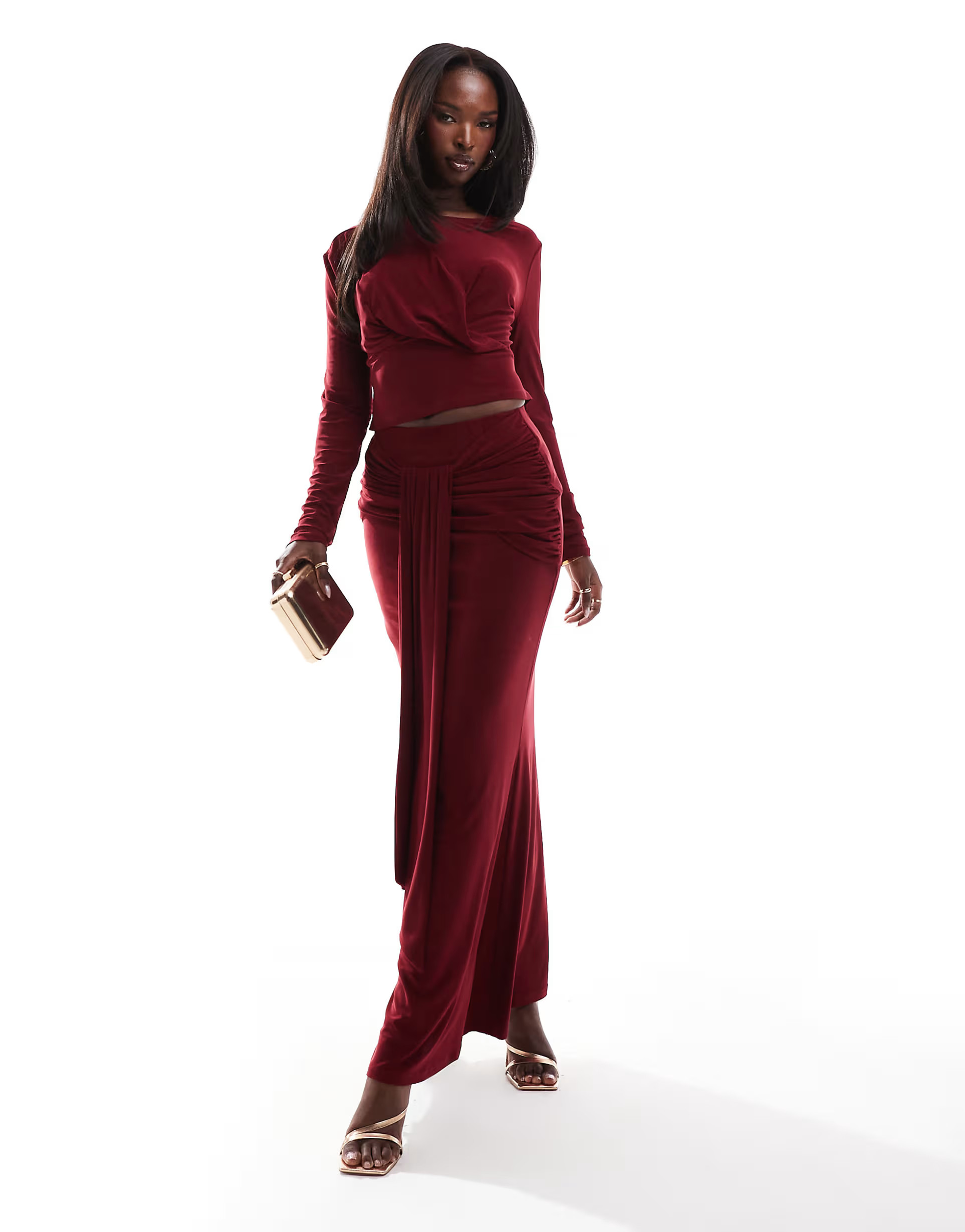 Daska twist front skirt in wine - part of a set | ASOS (Global)